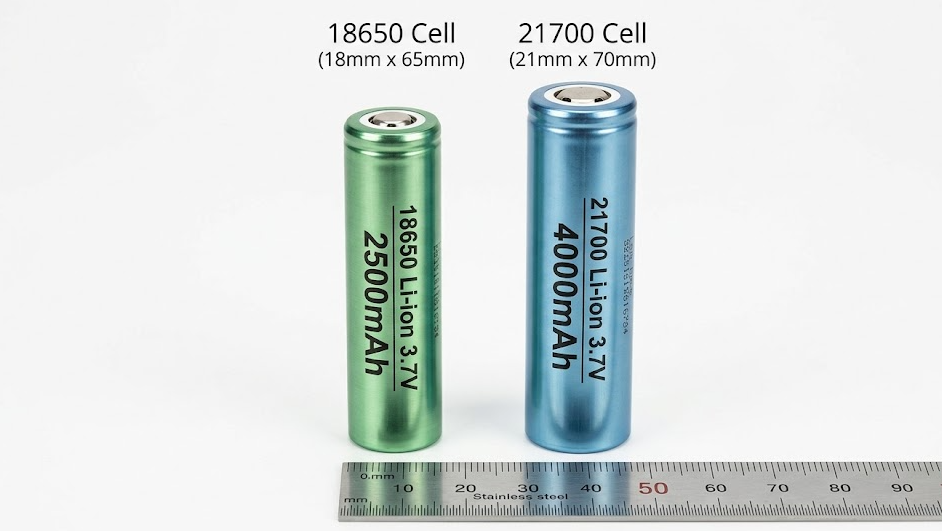 18650 vs 21700 cylindrical battery size comparison for industrial applications