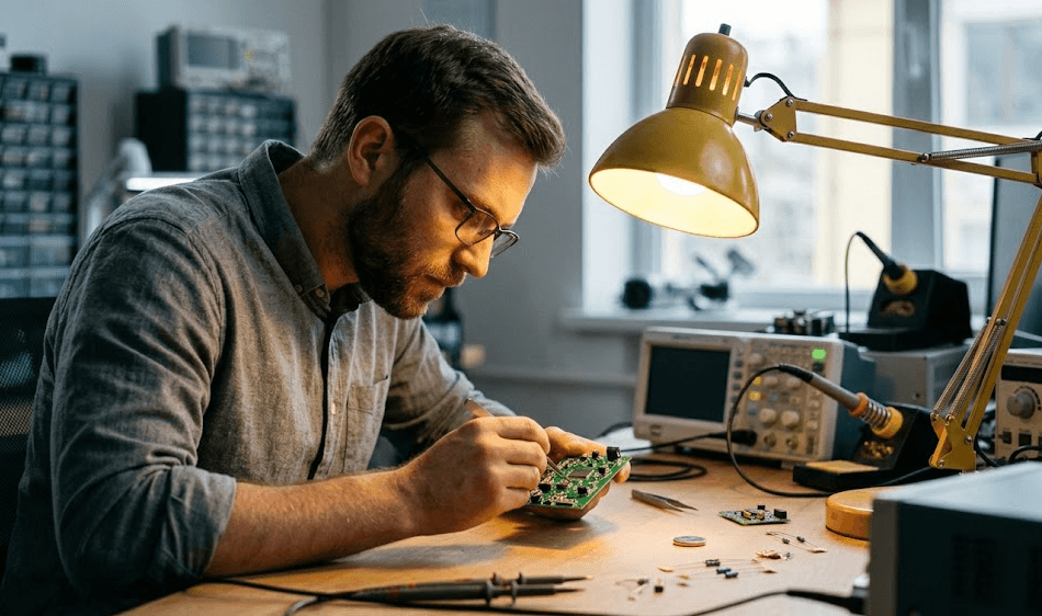 Hardware engineer selecting between CR2025 vs CR2032 coin cell batteries during PCB design for IoT device