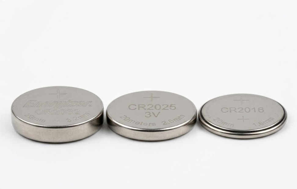 CR2032 for smart tags — size comparison with CR2025 and CR2016 coin cell batteries