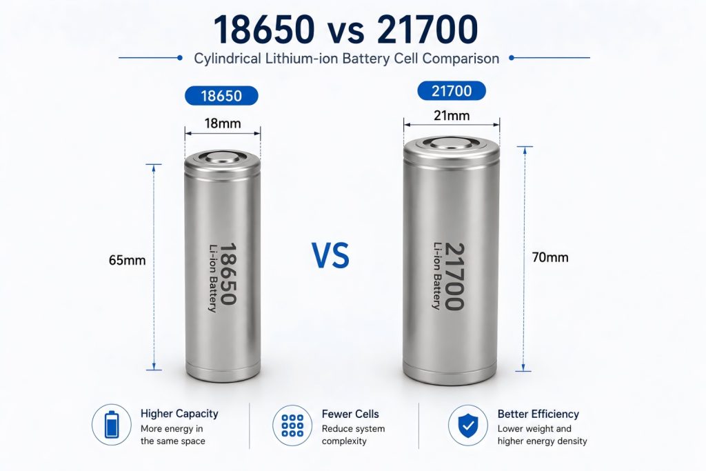 21700 battery cell compared with 18650 battery cell