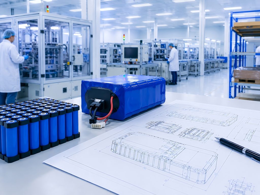 OEM lithium battery manufacturing with completed battery pack drawings and production setup