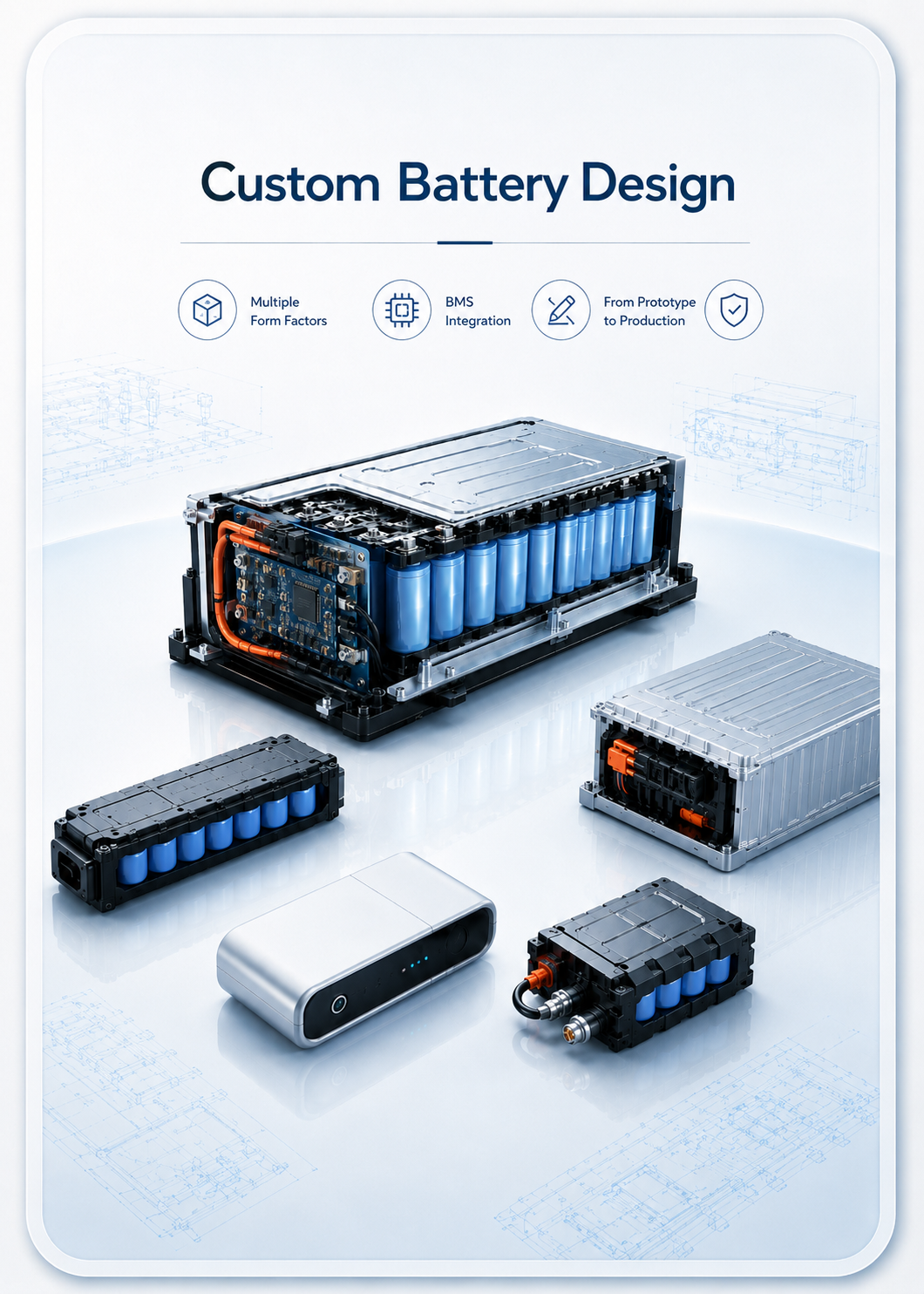 Custom battery design with multiple battery pack form factors